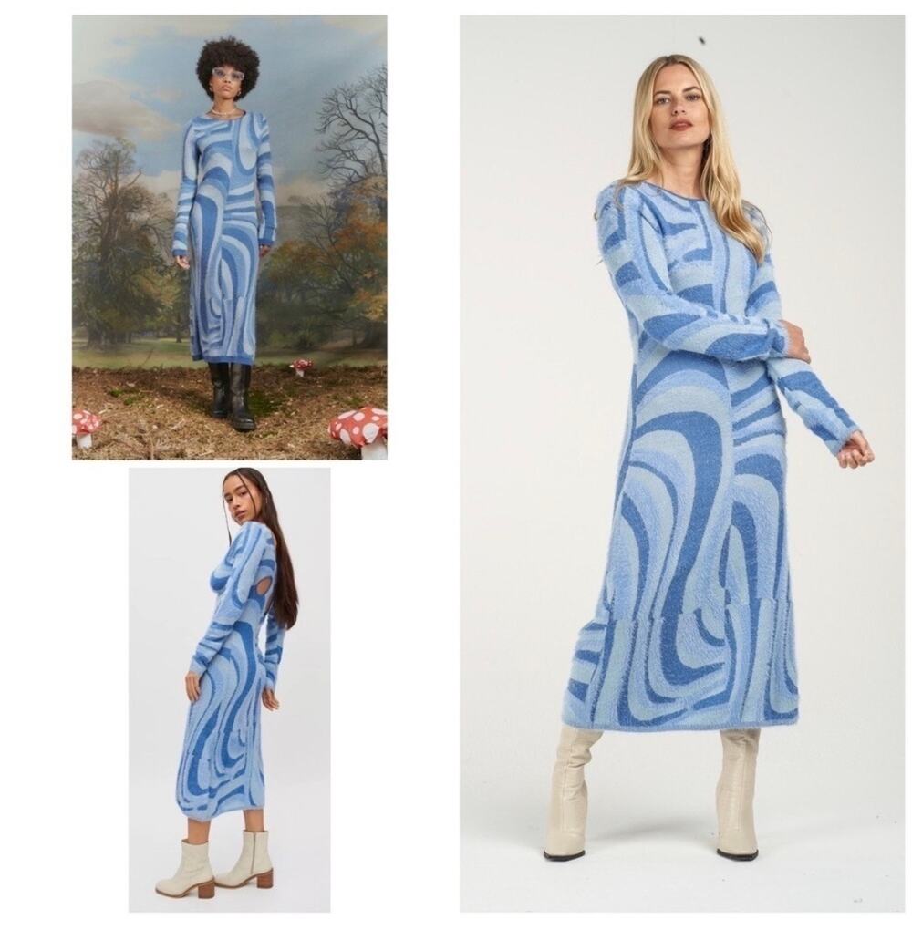 House of Sunny Blue Moon Stretch-Knit Sweater Maxi Dress - Blue